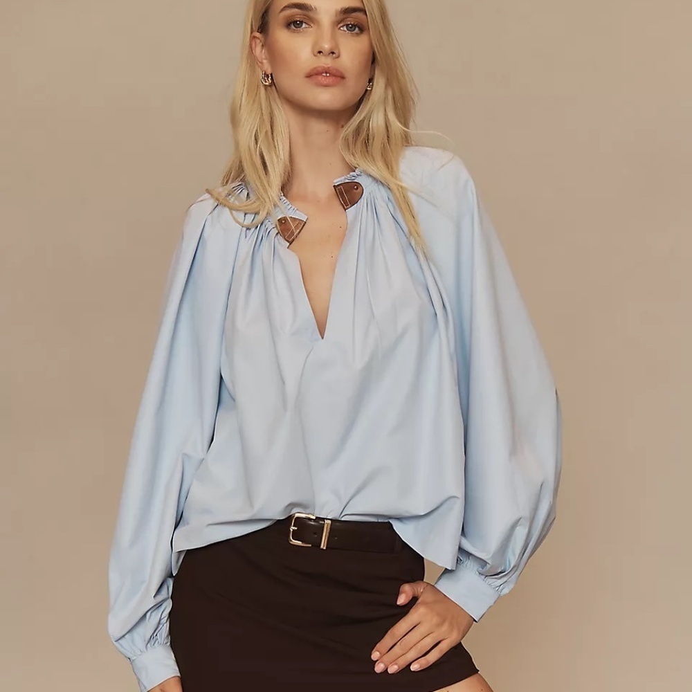 NWT Anthropologie Maeve Blue Pleated Trapeze Top XL